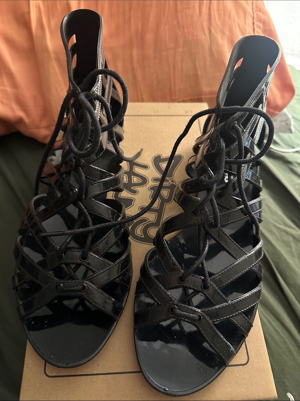 Black Lace-Up Jelly Gladiator Sandals - Women